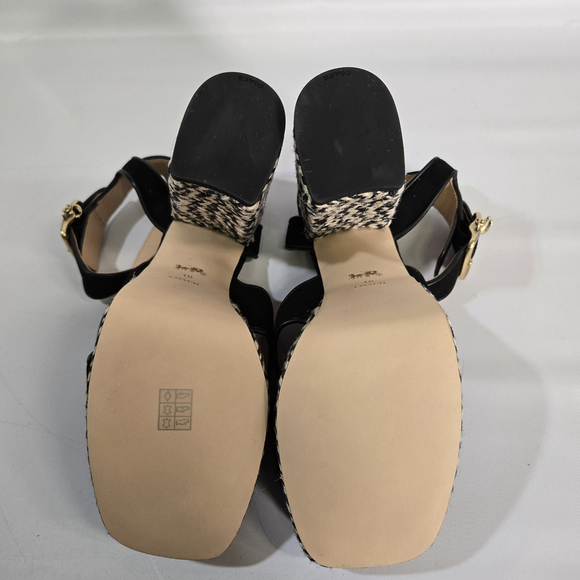 Coach Nelly Raffia Platform Chunky Heel Sandals Black Size 10 NIB Party Designer - Picture 8 of 13